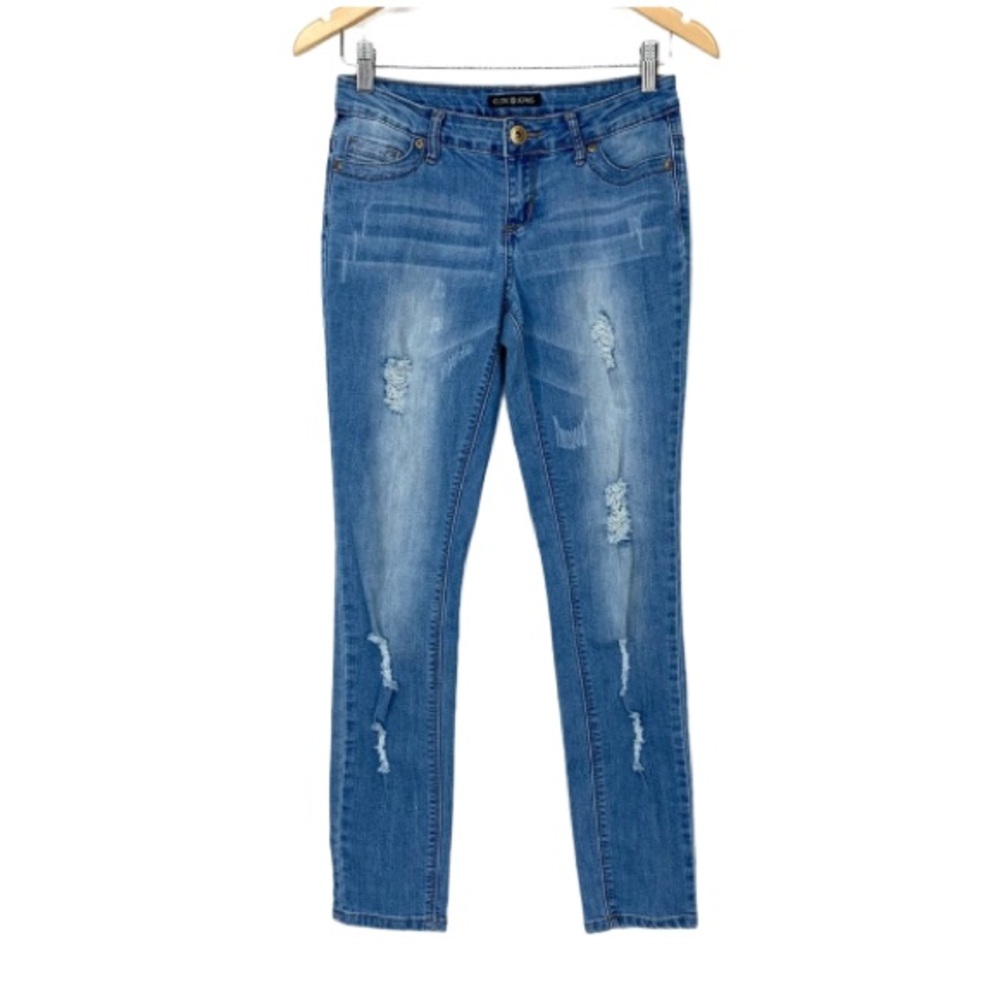 Elite Jeans Medium Light Wash Fade Distressed Low Rise Slim/Skinny Jeans